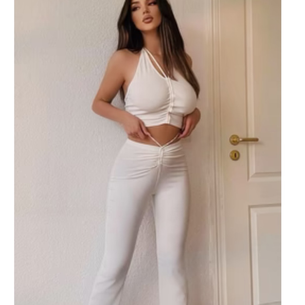 Fashion Nova White Ruched Pant Set